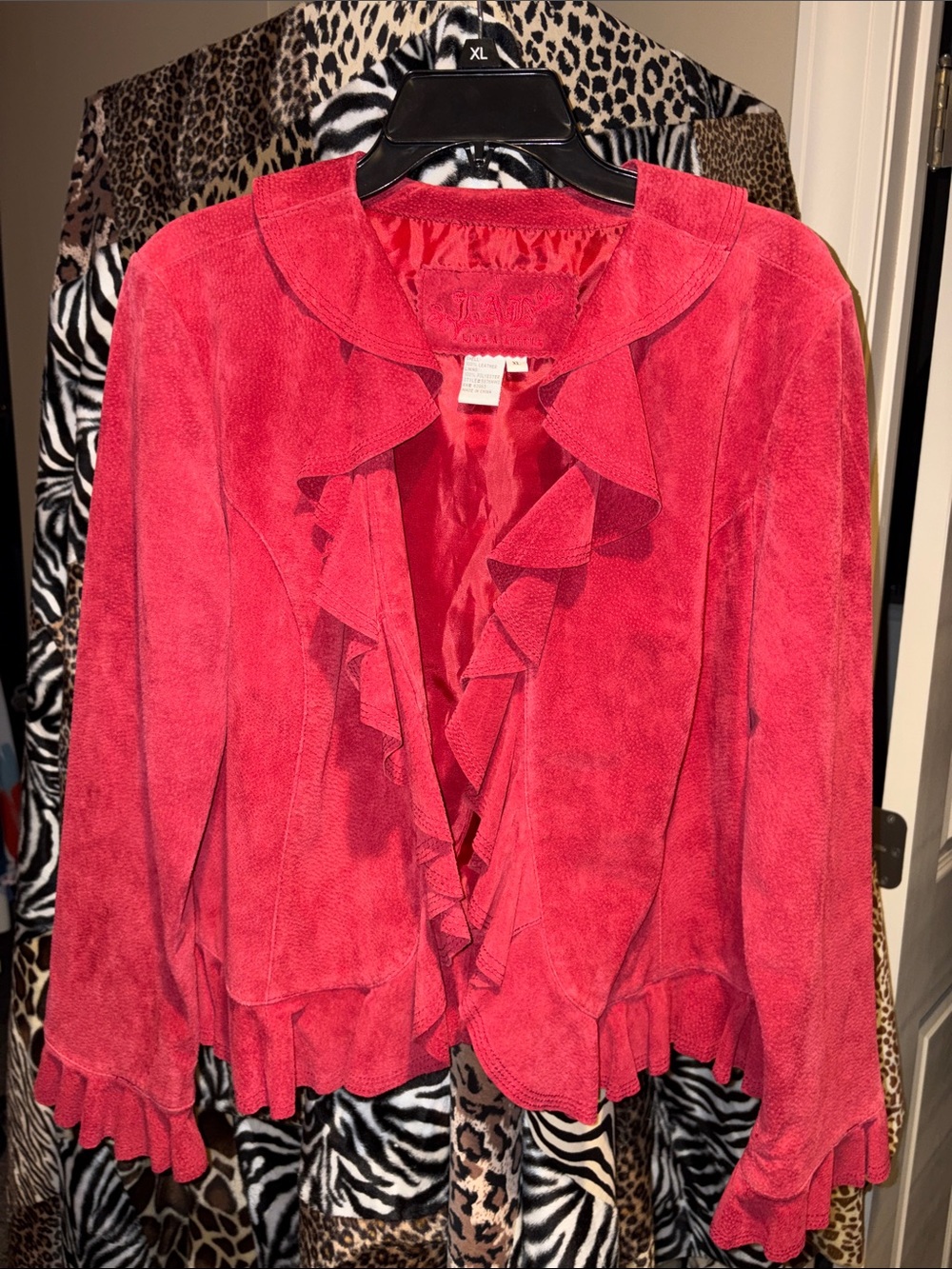 Brand New never worn Live a Little Red Ruffled Suede jacket XL